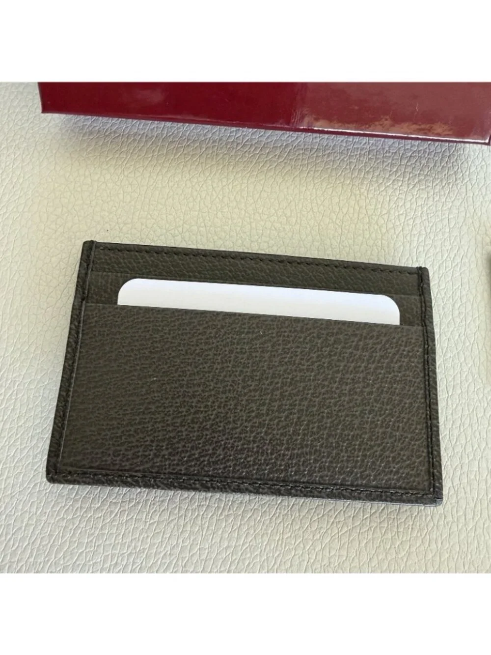 NWT Gucci GG Monogram Red Camo Canvas Brown LeatherCard Holder Wallet Authentic